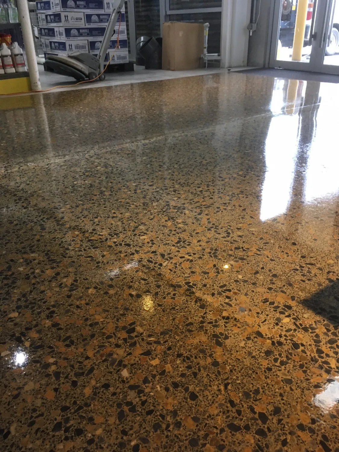 Polished concrete floor detail with exposed aggregate